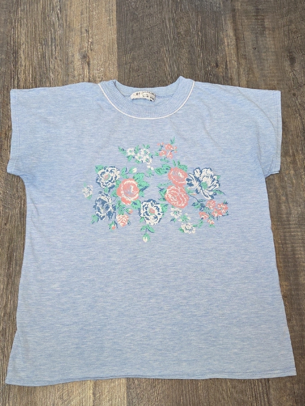 Women's Light Blue Floral Short Sleeve Tee